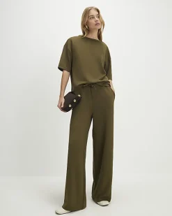 Khaki Premium Whipstitch Wide Leg Joggers