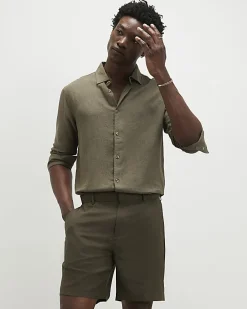 Khaki Regular Fit Linen Blend Shorts