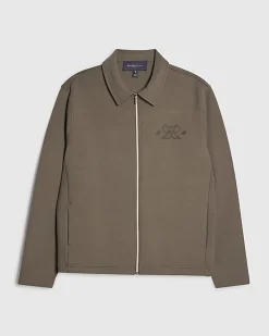 Khaki Regular Fit Monogram Zipped Shacket