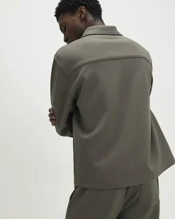 Khaki Regular Fit Monogram Zipped Shacket