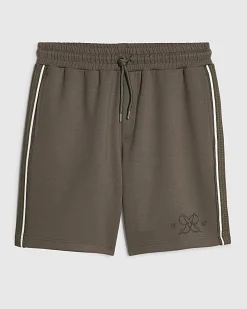 Khaki Regular Fit Monogram Taped Shorts