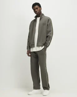 Khaki Regular Fit Monogram Taped Joggers