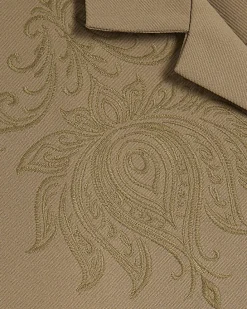 Khaki Regular Fit Paisley Embroidery Shirt
