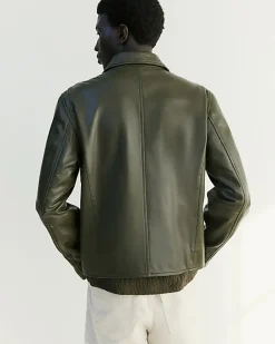 Khaki RI Studio Leather Zip Up Jacket