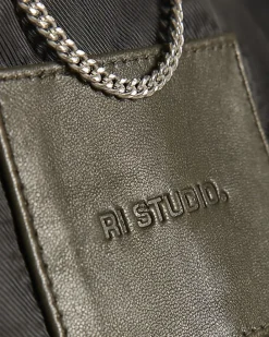 Khaki RI Studio Leather Zip Up Jacket