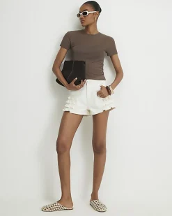 Khaki Semi Sheer Short Sleeve Top