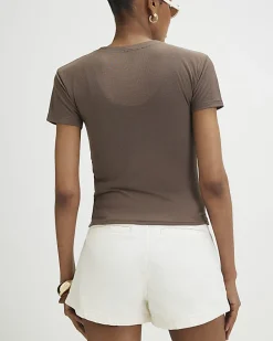 Khaki Semi Sheer Short Sleeve Top