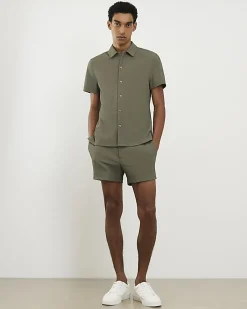 Khaki Short Length Rib Stretch Shorts