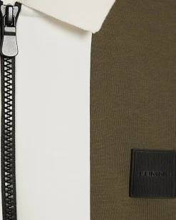 Khaki Slim Fit Blocked Zip Polo Shirt