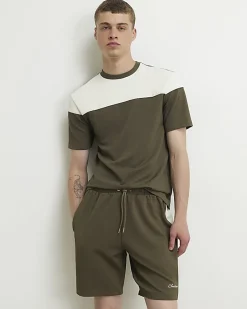 Khaki Slim Fit Colour Block T-Shirt