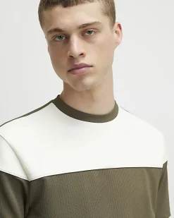 Khaki Slim Fit Colour Block T-Shirt