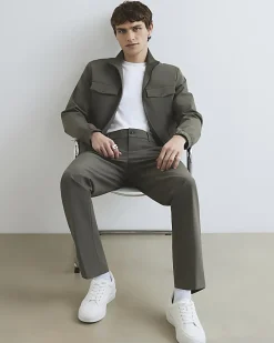 Khaki Slim Fit Comfort Stretch Funnel Jacket