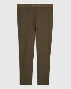 Khaki Slim Fit Linen Blend Suit Trousers
