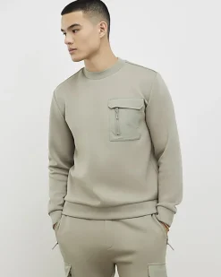 Khaki Slim Fit Nylon Pocket Sweatshirt