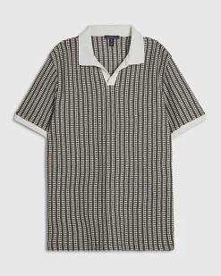 Khaki Slim Open Neck Crochet Polo Shirt
