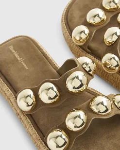Khaki Studded Flatform Sandals