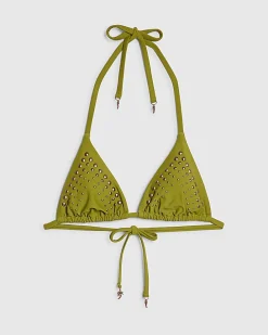 Khaki Studded Triangle Bikini Top
