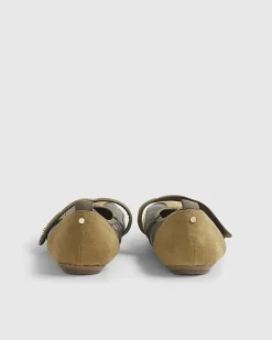 Khaki Velcro Strap Sneakerina Ballet Trainers