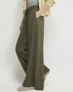 Khaki Wide Leg Tailored Joggers