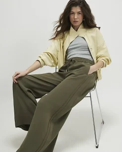 Khaki Wide Leg Tailored Joggers