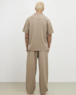 Khaki Wide Leg Twill Joggers