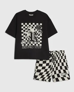 Mini Boys Black Checkerboard T-Shirt Set