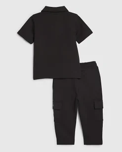 Mini Boys Black Luminis Badge Polo Shirt Set