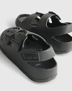 Mini Boys Black Moulded Double Strap Sliders