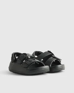 Mini Boys Black Moulded Double Strap Sliders