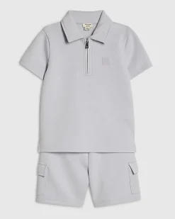 Mini Boys Blue Luminis Badge Polo Shirt Set