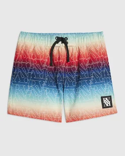 Mini Boys Blue Ombre Monogram Swim Shorts