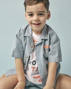 Mini Boys Blue Stripe Shirt Set
