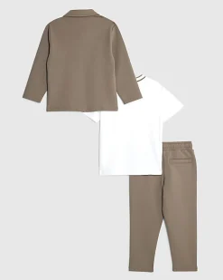 Mini Boys Brown Jacket 3 Piece Set