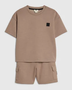 Mini Boys Brown Luminis Badge T-Shirt Set