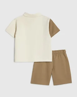 Mini Boys Brown Oversized Polo Shirt Set