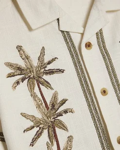 Mini Boys Cream Embroidered Palm Shirt Set