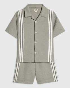Mini Boys Green Boxy Stripe Smart Shirt Set