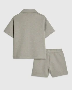 Mini Boys Green Boxy Stripe Smart Shirt Set