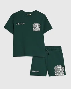 Mini Boys Green Crest T-Shirt And Shorts Set