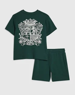 Mini Boys Green Crest T-Shirt And Shorts Set