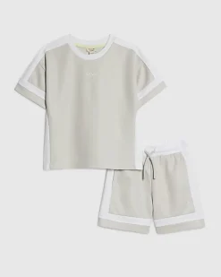 Mini Boys Grey Colour Block T-Shirt Set