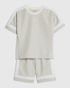 Mini Boys Grey Colour Block T-Shirt Set