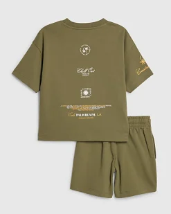 Mini Boys Khaki Palm Beach T-Shirt Set