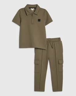 Mini Boys Khaki Polo Shirt and Jogger Set