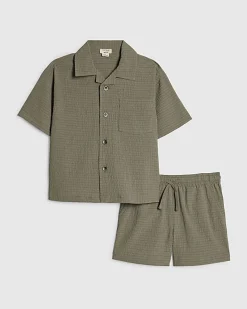 Mini Boys Khaki Textured Shirt Set
