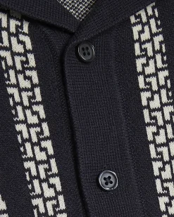 Mini Boys Navy Geometric Print Polo Shirt