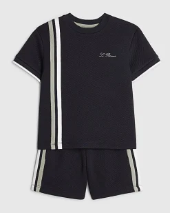 Mini Boys Navy Oversized Textured T-Shirt Set