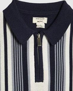 Mini Boys Navy Stripe Polo Shirt Set
