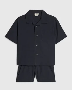 Mini Boys Navy Textured Shirt Set