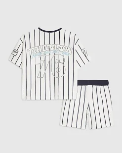 Mini Boys White Oversized Stripe T-Shirt Set